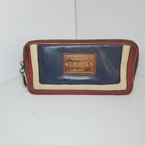 L.A.M.B Gwen Steffani Leather Make Up Bag Red White Blue Sz Med Zipper Pouch